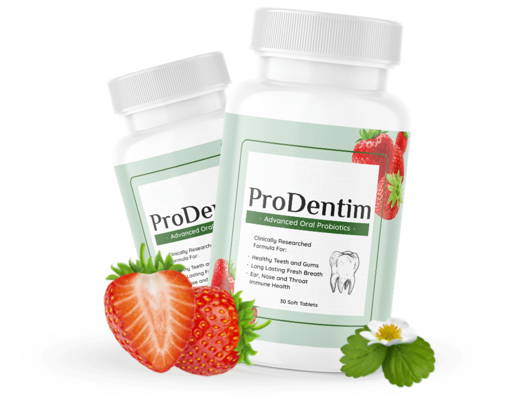 ProDentim oral probiotic bottle with strawberry